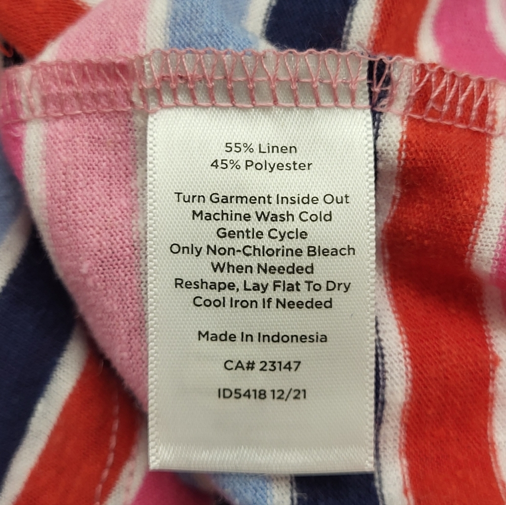 Talbots Women's Red Pink Blue White Stripe V-Neck  Linen Casual T-Shirt Size Med - Picture 10 of 11